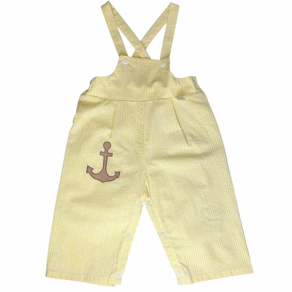 Penneys Vintage Seersucker Overalls Kids Size 1.5‎ Yellow White Anchor Deadstock